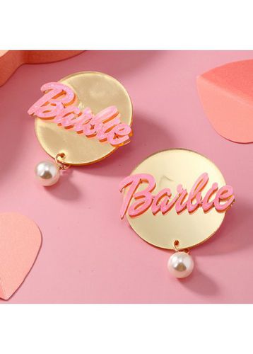 Pink Round Pearl Letter Detail Earrings - unsigned - Modalova