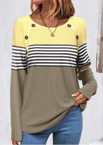 Sage Green Patchwork Striped Long Sleeve Sweatshirt - unsigned - Modalova