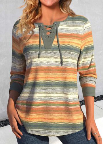 Multi Color Lace Up Striped T Shirt - unsigned - Modalova
