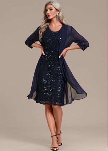 Navy Lace Sequin Shift Dress and Cardigan - unsigned - Modalova