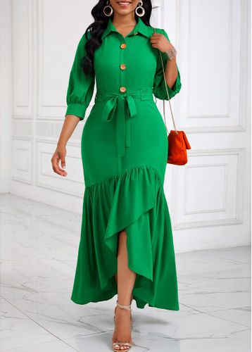 Green Button High Low Belted Mermaid Dress - unsigned - Modalova