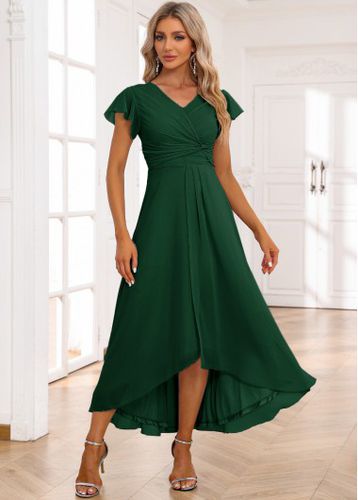 Blackish Green Twist High Low Short Sleeve Dress - unsigned - Modalova