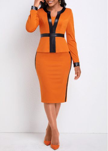 Orange Fake 2in1 Long Sleeve Bodycon Dress - unsigned - Modalova
