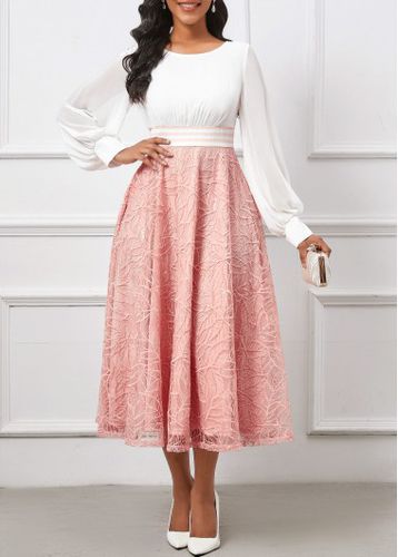 Pink Sequin Long Sleeve Round Neck Dress - unsigned - Modalova