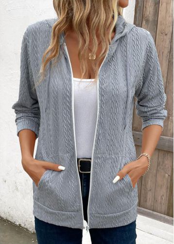 Light Grey Pocket Long Sleeve Hooded Coat - unsigned - Modalova