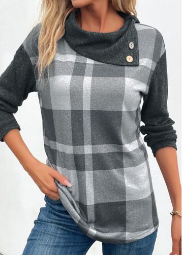 Dark Grey Marl Patchwork Plaid Long Sleeve Sweatshirt - unsigned - Modalova