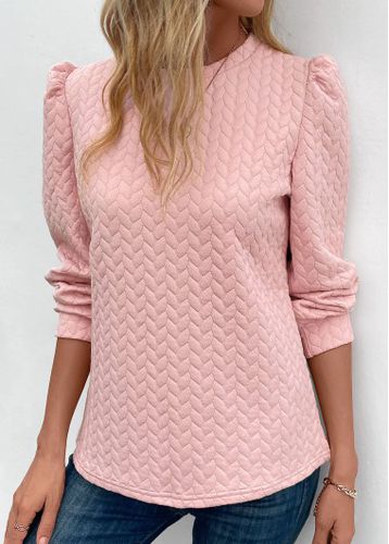 Pink Ruched Long Sleeve Round Neck Sweatshirt - unsigned - Modalova