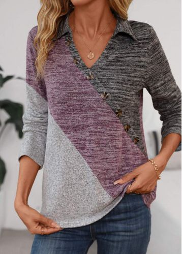 Grey Asymmetry Long Sleeve Shirt Collar Blouse - unsigned - Modalova