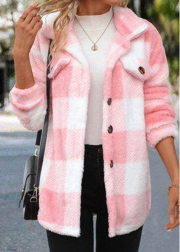 Light Pink Button Plaid Long Sleeve Coat - unsigned - Modalova