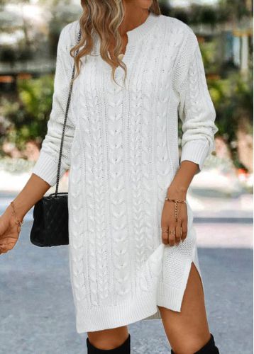 White Split Short Long Sleeve Shift Dress - unsigned - Modalova
