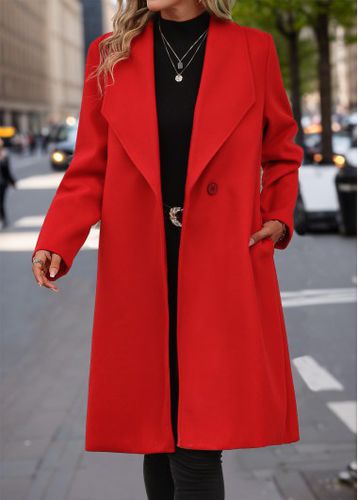 Red Button Long Sleeve Lapel Coat - unsigned - Modalova