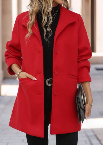 Red Pocket Long Sleeve Turn Down Collar Jacket - unsigned - Modalova