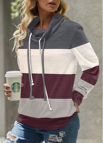 Multi Color Patchwork Long Sleeve Cowl Neck Sweatshirt - unsigned - Modalova