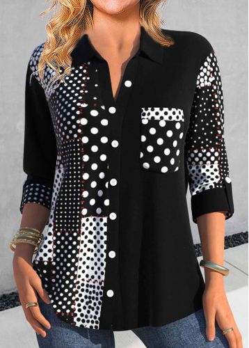 Black Asymmetry Polka Dot Shirt Collar Blouse - unsigned - Modalova