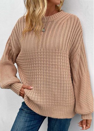 Light Coffee Rib Long Sleeve Round Neck Sweater - unsigned - Modalova