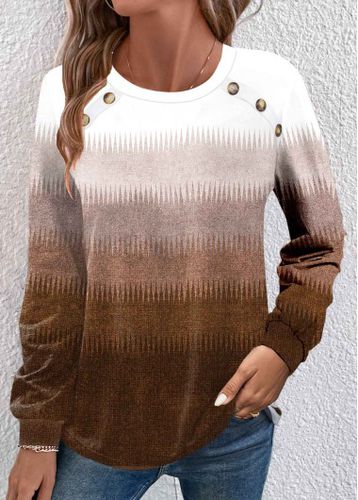 Dark Camel Button Ombre Long Sleeve T Shirt - unsigned - Modalova