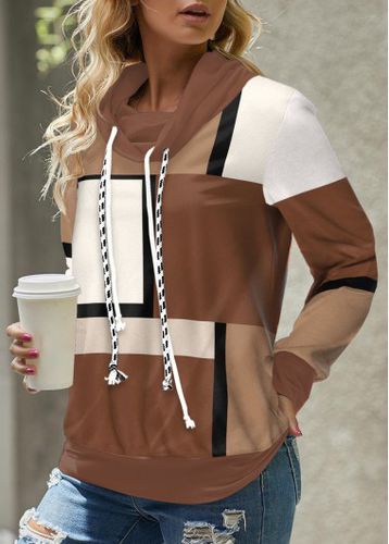 Dark Coffee Lace Up Geometric Print Sweatshirt - unsigned - Modalova