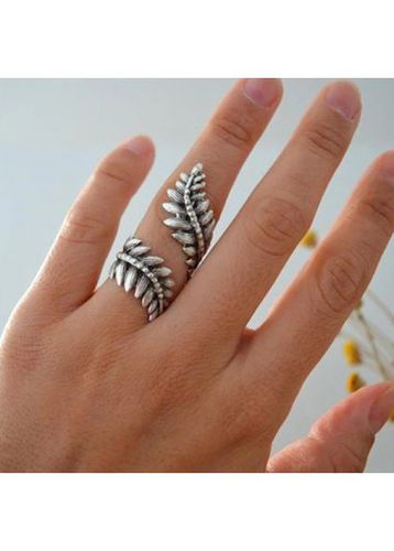 Silver Leaf Design Alloy Detail Ring - unsigned - Modalova