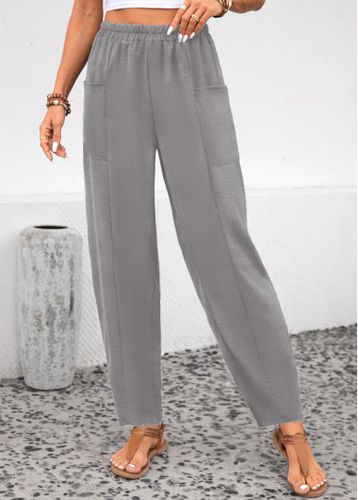 Light Grey Pocket Elastic Waist High Waisted Pants - unsigned - Modalova