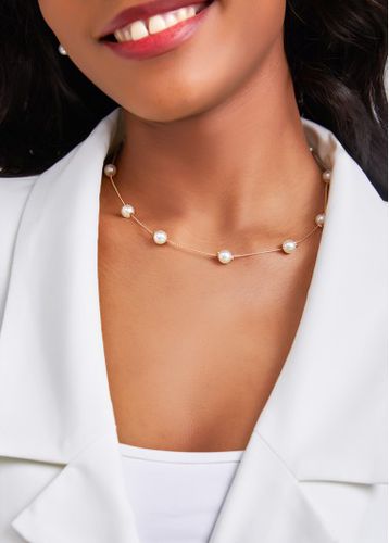 White Pearl Design Metal Detail Necklace - unsigned - Modalova