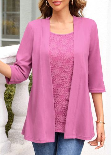 Purple Lace Three Quarter Length Sleeve T Shirt - unsigned - Modalova
