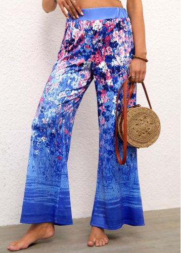 Blue Ditsy Floral Print Elastic Waist Pants - unsigned - Modalova