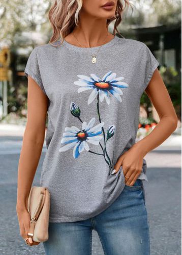 Light Grey Marl Floral Print T Shirt - unsigned - Modalova