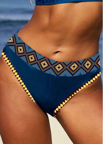Mid Waisted Tribal Print Peacock Blue Bikini Bottom - unsigned - Modalova
