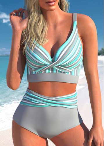 Criss Cross Stripe Print Bikini Top - unsigned - Modalova