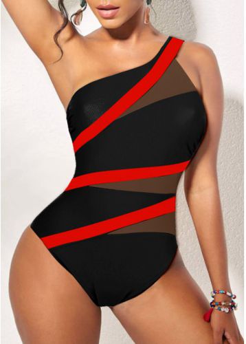 Asymmetry Black Contrast One Piece Swimwear - unsigned - Modalova