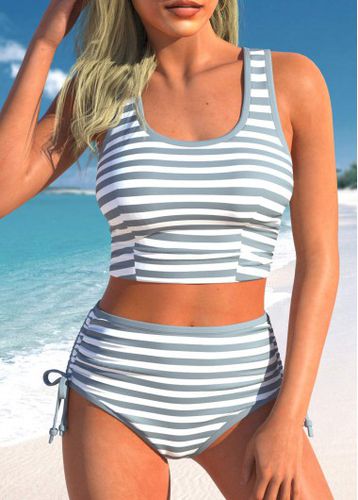 Striped Light Grey Wide Strap Bikini Top - unsigned - Modalova