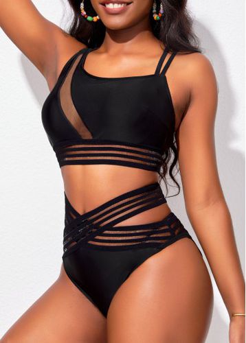 Asymmetry Black Mesh Stitching Bikini Top - unsigned - Modalova