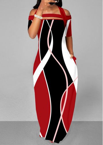 Strappy Cold Shoulder Printed Red Maxi Dress - unsigned - Modalova