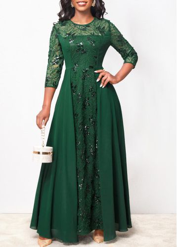 Blackish Green Lace Sequin Maxi Dress - unsigned - Modalova
