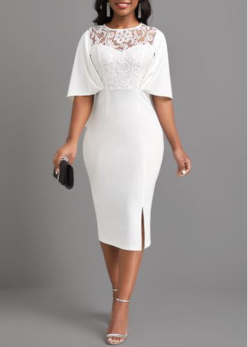 White Lace Half Sleeve Bodycon Dress - unsigned - Modalova