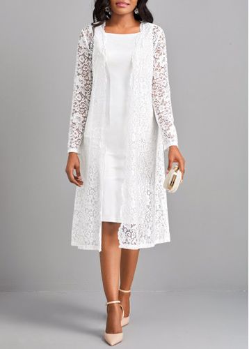 White Lace Two Piece Suit Long Sleeve Dress - unsigned - Modalova