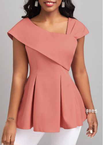 Pink Short Sleeve Asymmetrical Neck Blouse - unsigned - Modalova