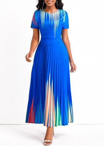 Royal Blue Pleated Ombre Short Sleeve Maxi Dress - unsigned - Modalova