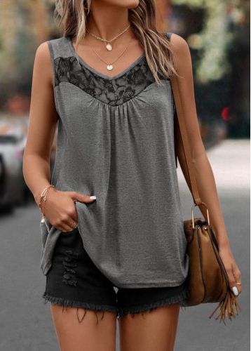 Dark Grey Lace Scoop Neck Tank Top - unsigned - Modalova