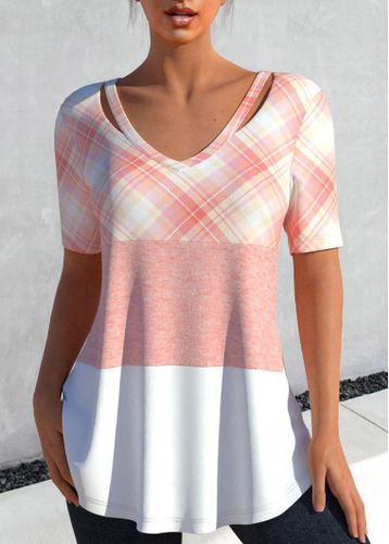 Light Pink Cut Out Plaid T Shirt - unsigned - Modalova