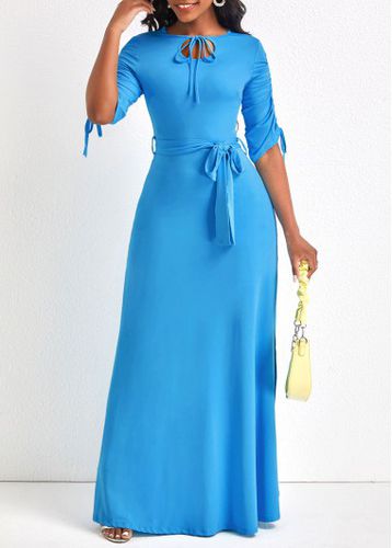 Light Blue Drawstring Belted Half Sleeve Dress - unsigned - Modalova