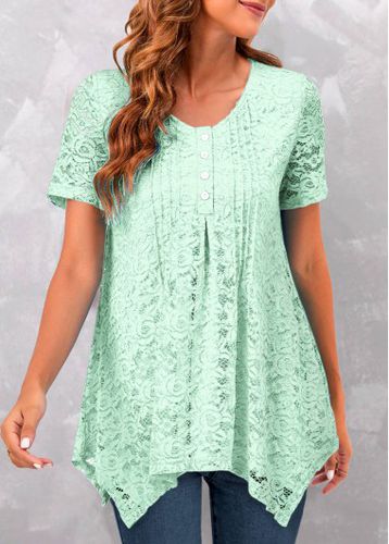 Mint Green Tuck Stitch Short Sleeve T Shirt - unsigned - Modalova