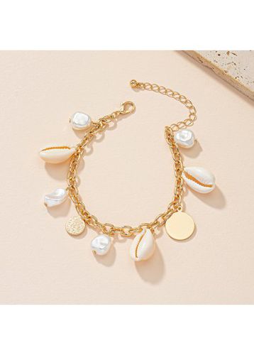 Golden Asymmetrical Metal Detail Pearl Bracelet - unsigned - Modalova