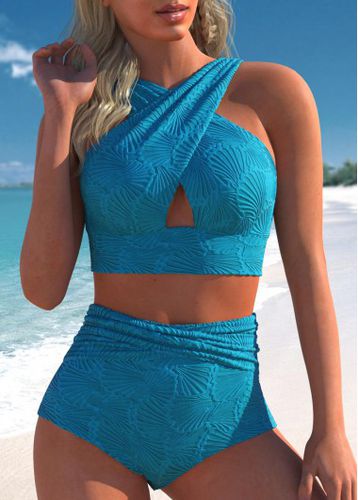Jacquard Sky Blue Criss Cross Bikini Top - unsigned - Modalova