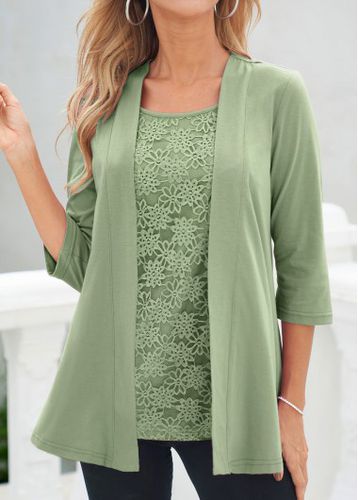 Sage Green Lace Faux Two Piece T Shirt - unsigned - Modalova