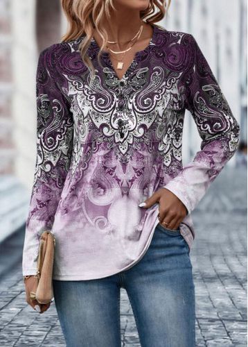 Light Purple Button Tribal Print T Shirt - unsigned - Modalova
