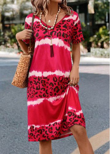 Hot Pink Leopard Short Sleeve Dress - unsigned - Modalova