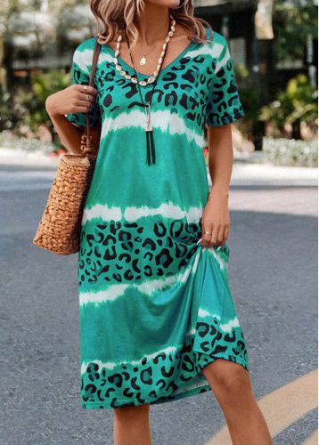 Green Leopard H Shape Short Sleeve Dress - unsigned - Modalova