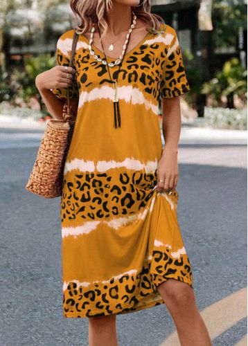 Yellow Leopard H Shape Short Sleeve Dress - unsigned - Modalova