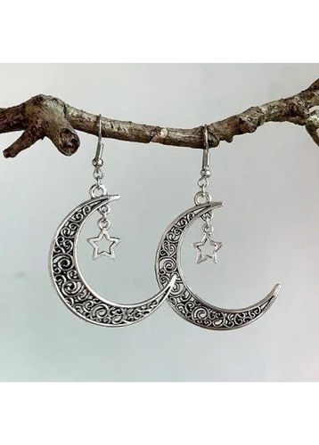Iron Detail Silver Moon Design Earrings - unsigned - Modalova